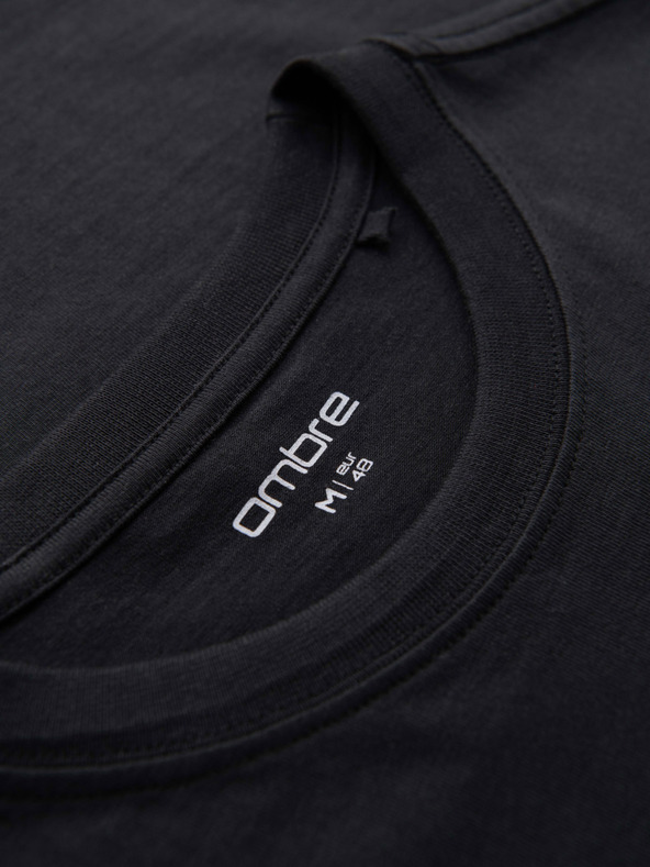 Ombre Clothing Мъжка плетена тениска с принт и REGULAR кройка - черна V2 OM-TSPT-0231 Ombre Clothing