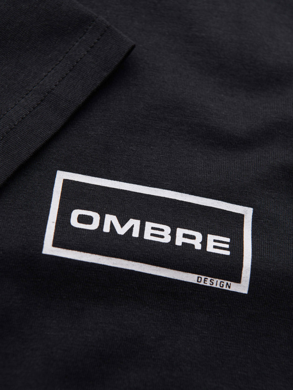 Ombre Clothing Мъжка плетена тениска с принт и REGULAR кройка - черна V2 OM-TSPT-0231 Ombre Clothing