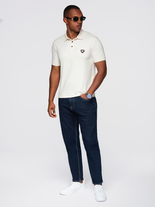 Ombre Clothing Мъжка стилна поло риза от еластична тъкан - кремава V2 OM-POSS-0150 Ombre Clothing