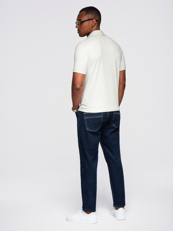 Ombre Clothing Мъжка стилна поло риза от еластична тъкан - кремава V2 OM-POSS-0150 Ombre Clothing