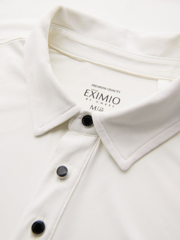 Ombre Clothing Мъжка стилна поло риза от еластична тъкан - кремава V2 OM-POSS-0150 Ombre Clothing