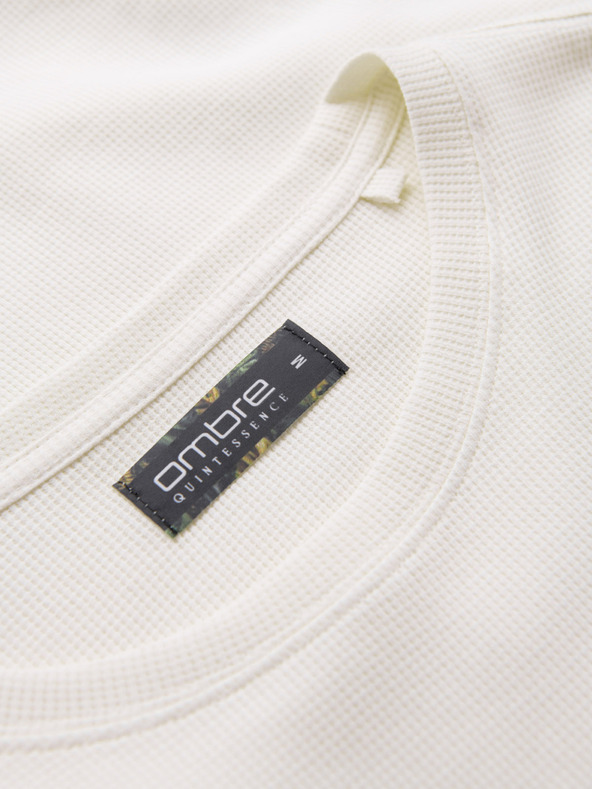 Ombre Clothing Мъжка тениска с кръгло деколте и вафлена текстура - разбито бяло V1 OM-TSCT-0197 Ombre Clothing