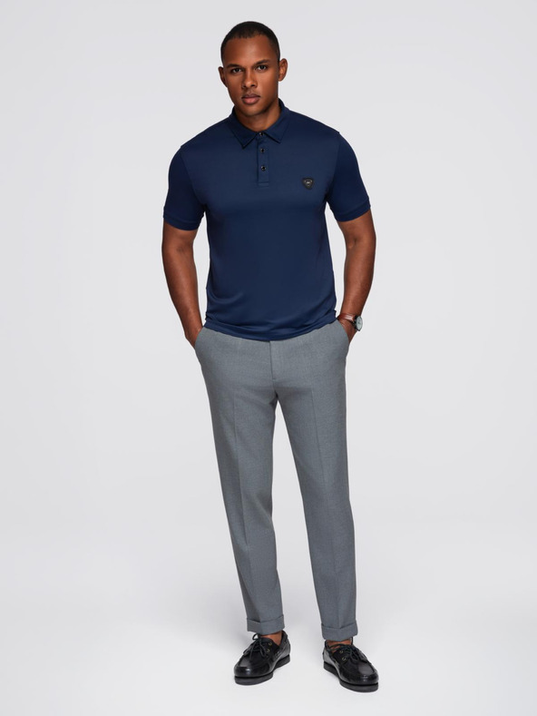 Ombre Clothing Мъжка стилна поло риза от еластична тъкан - тъмносиня V3 OM-POSS-0150 Ombre Clothing