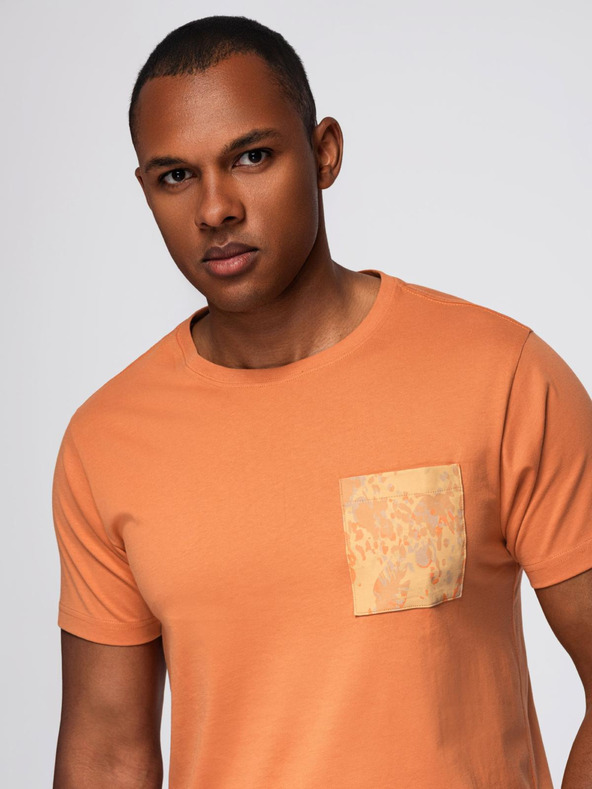 Ombre Clothing Мъжка памучна тениска с джоб и принт - оранжева V3 OM-TSPT-0227 Ombre Clothing