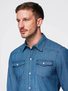 Ombre Clothing Мъжка дънкова риза на копчета с джобове - синьо V2 OM-SHDS-0210 Ombre Clothing