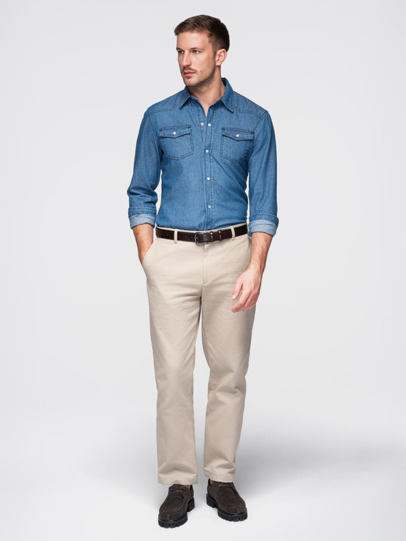 Ombre Clothing Мъжка дънкова риза на копчета с джобове - синьо V2 OM-SHDS-0210 Ombre Clothing