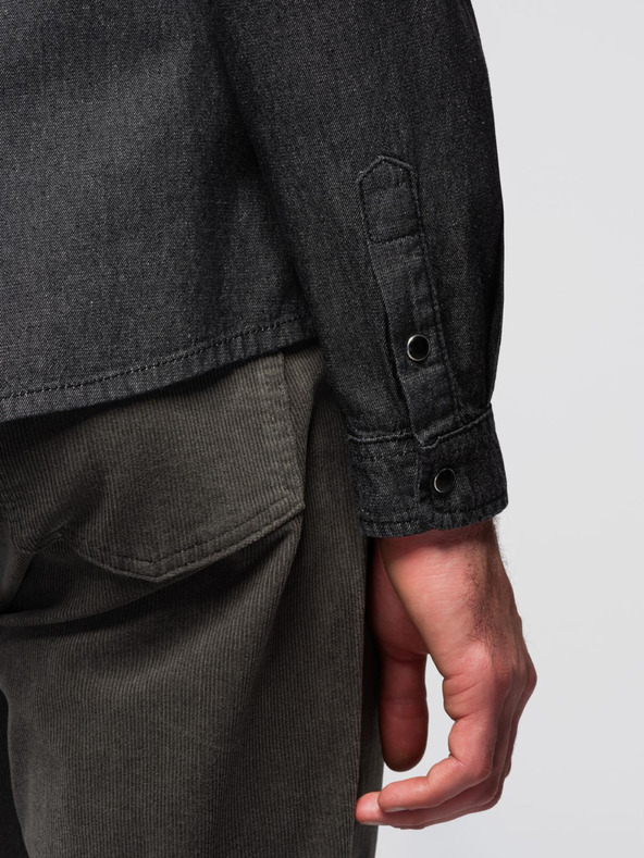 Ombre Clothing Мъжка дънкова риза на копчета с джобове - черно V3 OM-SHDS-0210 Ombre Clothing