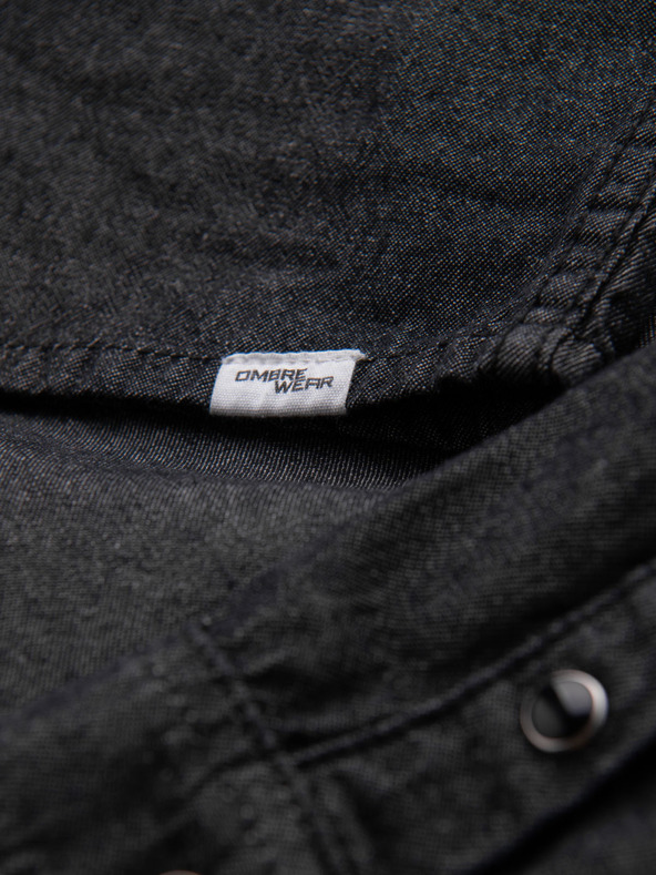 Ombre Clothing Мъжка дънкова риза на копчета с джобове - черно V3 OM-SHDS-0210 Ombre Clothing