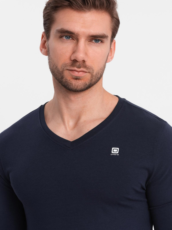 Ombre Clothing Комплект мъжки дълги ръкави SLIM FIT с V-образно деколте и лого 2 бр - тъмно синьо/черно микс V3 Z103 Ombre Clothing