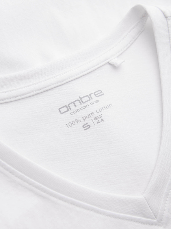 Ombre Clothing Мъжка класическа памучна тениска BASIC с V-образно деколте - бяло V4 OM-TSBS-0145 Ombre Clothing