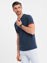 Ombre Clothing Мъжка тениска с контрастни вложки и деколте - тъмно синьо V1 OM-TSCT-0198 Ombre Clothing