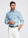 Ombre Clothing Мъжка дънкова риза с джобове на копчета - светло синьо V1 OM-SHDS-0210 Ombre Clothing