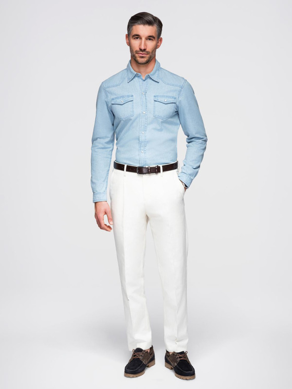 Ombre Clothing Мъжка дънкова риза с джобове на копчета - светло синьо V1 OM-SHDS-0210 Ombre Clothing