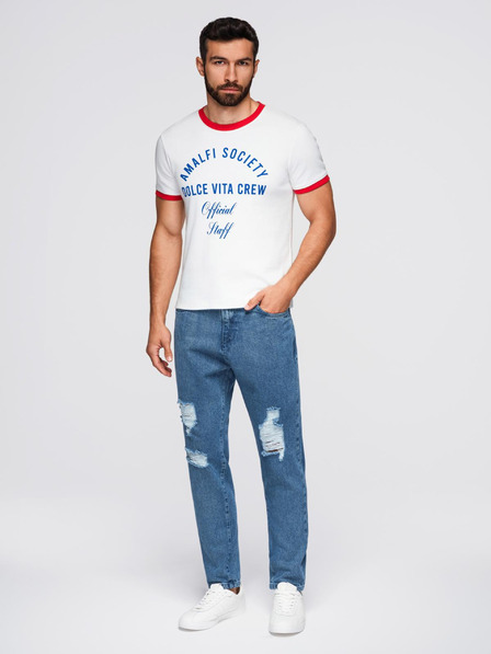 Ombre Clothing Мъжки дънкови панталони CARROT FIT с износени ръбове - синьо V2 OM-PADP-0250 Ombre Clothing