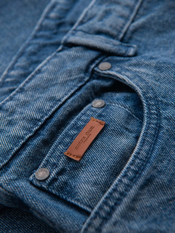 Ombre Clothing Мъжки дънкови панталони CARROT FIT с износени ръбове - синьо V2 OM-PADP-0250 Ombre Clothing