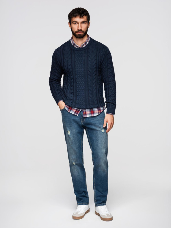 Ombre Clothing Мъжки дънкови панталони REGULAR FIT с износване - тъмно синьо V2 OM-PADP-0254 Ombre Clothing