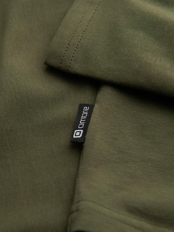 Ombre Clothing Мъжка поло от рипс с дълъг ръкав - тъмно маслинево зелена V4 OM-LSCL-0130 Ombre Clothing