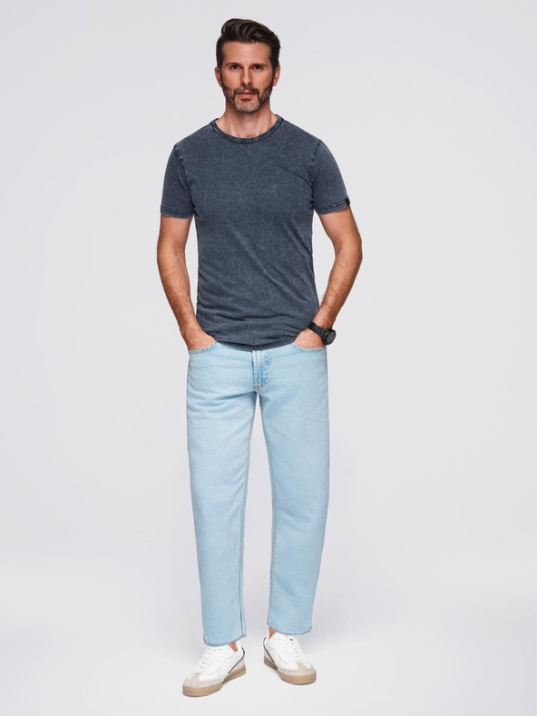 Ombre Clothing Мъжка тениска с ефект на изпиране - тъмно синя V2 OM-TSWT-0116 Ombre Clothing