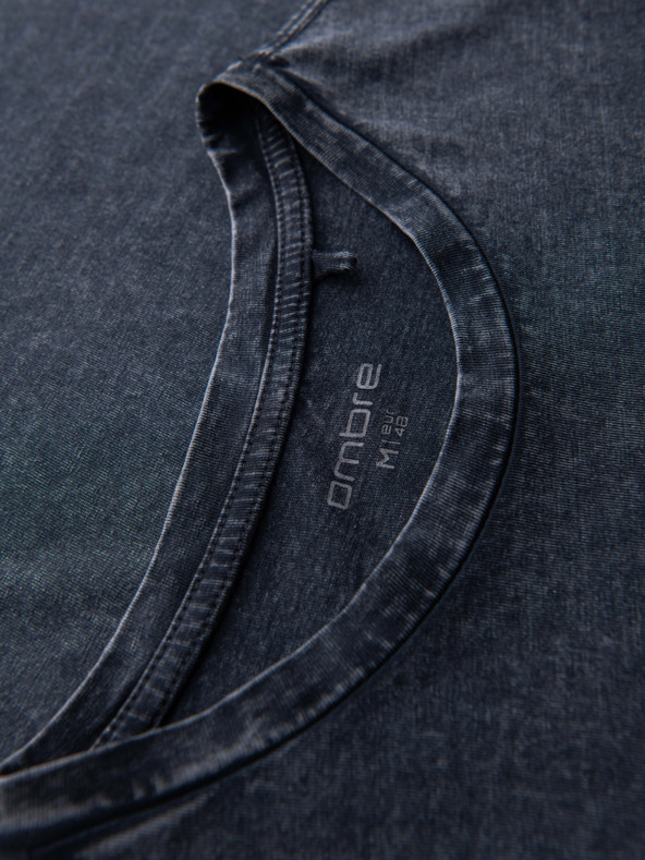 Ombre Clothing Мъжка тениска с ефект на изпиране - тъмно синя V2 OM-TSWT-0116 Ombre Clothing