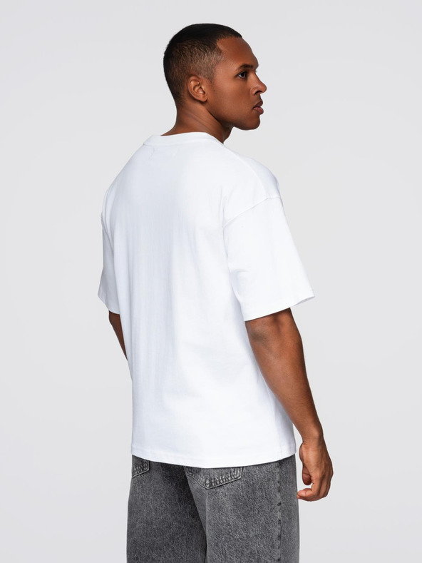 Ombre Clothing Мъжка памучна тениска с приложение на бижута на гърдите - кремаво бяла V2 OM-TSCT-0290 Ombre Clothing