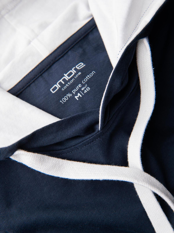 Ombre Clothing Мъжка памучна тениска с качулка - тъмно синя V4 OM-TSCT-0256 Ombre Clothing