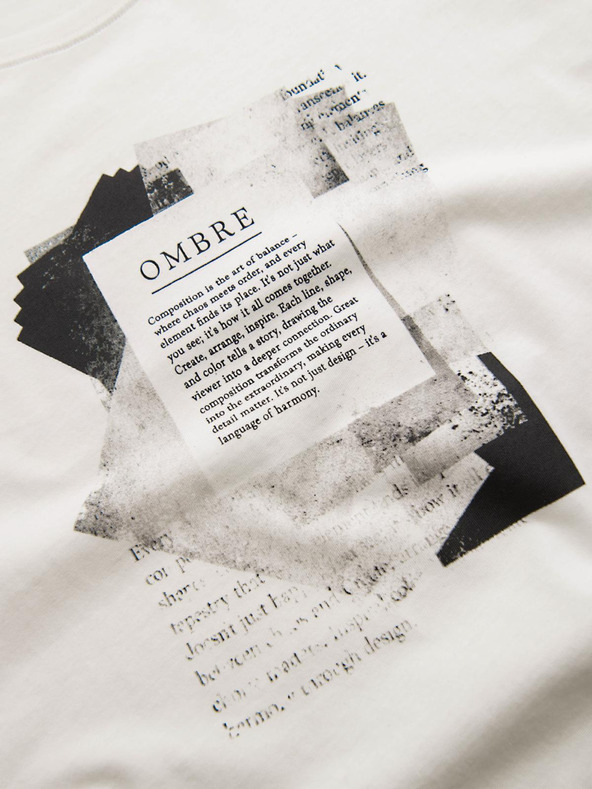 Ombre Clothing Мъжка памучна тениска с интересен принт на гърдите - бяла V2 OM-TSPT-0261 Ombre Clothing