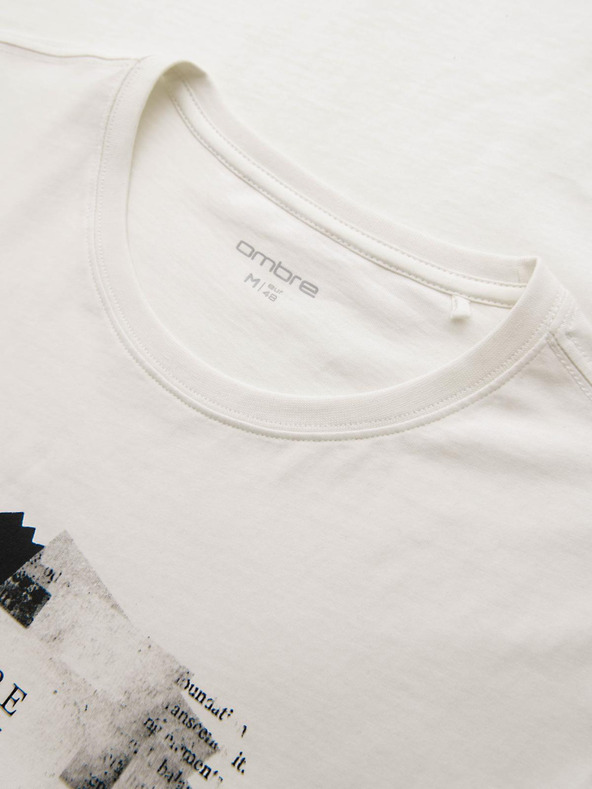 Ombre Clothing Мъжка памучна тениска с интересен принт на гърдите - бяла V2 OM-TSPT-0261 Ombre Clothing