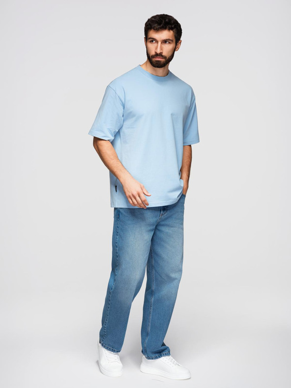 Ombre Clothing Мъжка памучна тениска LOOSE FIT с кръгло деколте - синя V7 OM-TSBC-0267 Ombre Clothing