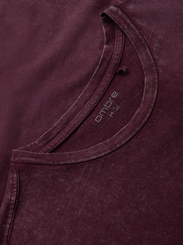 Ombre Clothing Мъжка тениска с ефект на изпиране - винена V3 OM-TSWT-0116 Ombre Clothing