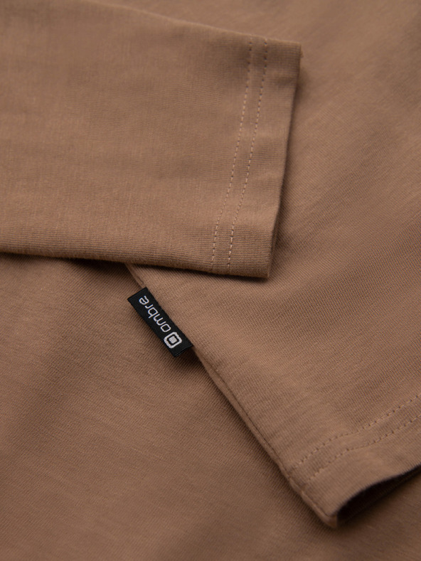 Ombre Clothing Мъжка тениска с градски принт и дълъг ръкав - светло кафява V1 OM-LSPT-0131 Ombre Clothing