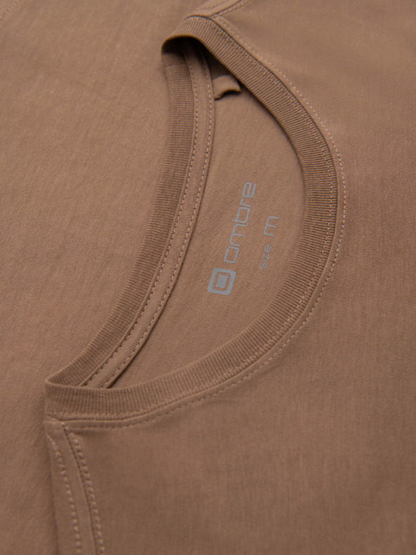 Ombre Clothing Мъжка тениска с градски принт и дълъг ръкав - светло кафява V1 OM-LSPT-0131 Ombre Clothing