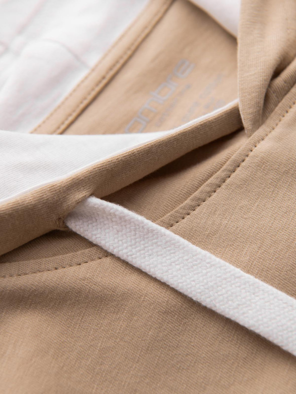 Ombre Clothing Мъжка памучна тениска с качулка - бежова V5 OM-TSCT-0256 Ombre Clothing