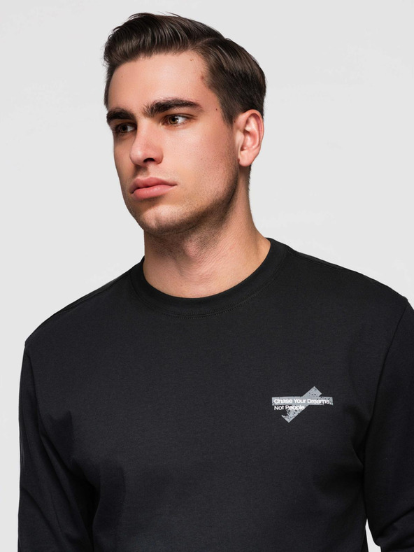 Ombre Clothing Мъжка памучна тениска с дълъг ръкав и кръгло деколте - черна V2 OM-LSPT-0136 Ombre Clothing