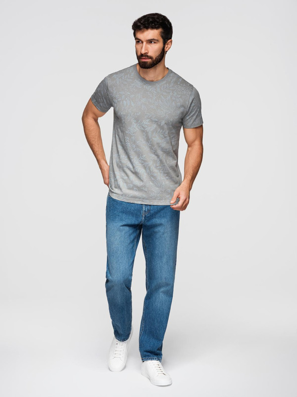 Ombre Clothing Мъжка памучна тениска с цветен принт - сива V3 OM-TSFP-0262 Ombre Clothing