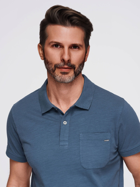 Ombre Clothing Мъжка поло тениска с декоративни бутонки - тъмно синя V8 S1744 Ombre Clothing