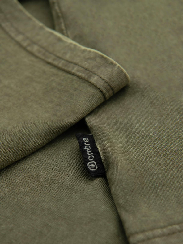 Ombre Clothing Мъжка тениска с ефект на изпиране - маслинена V4 OM-TSWT-0116 Ombre Clothing