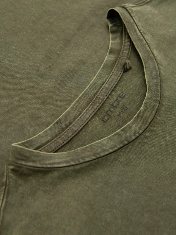 Ombre Clothing Мъжка тениска с ефект на изпиране - маслинена V4 OM-TSWT-0116 Ombre Clothing