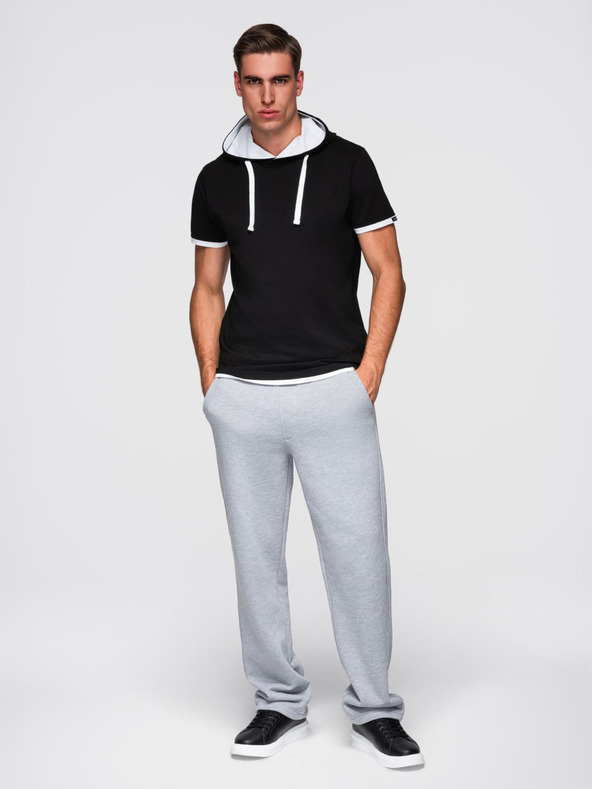 Ombre Clothing Мъжка памучна тениска с качулка - черна V9 OM-TSCT-0256 Ombre Clothing