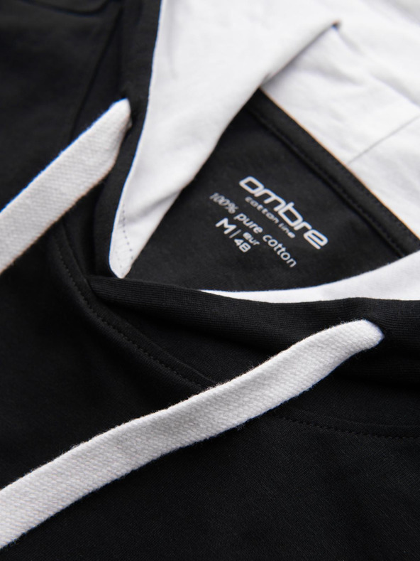 Ombre Clothing Мъжка памучна тениска с качулка - черна V9 OM-TSCT-0256 Ombre Clothing