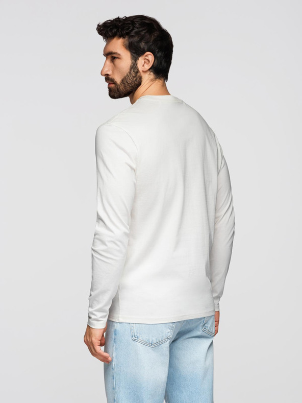 Ombre Clothing Мъжка памучна тениска с дълъг ръкав и кръгло деколте - бяла V3 OM-LSPT-0136 Ombre Clothing