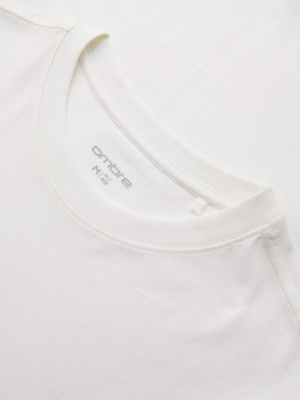 Ombre Clothing Мъжка памучна тениска с дълъг ръкав и кръгло деколте - бяла V3 OM-LSPT-0136 Ombre Clothing