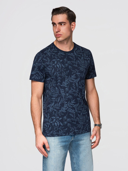 Ombre Clothing Мъжка памучна тениска с цветен принт - тъмно синя V4 OM-TSFP-0262 Ombre Clothing