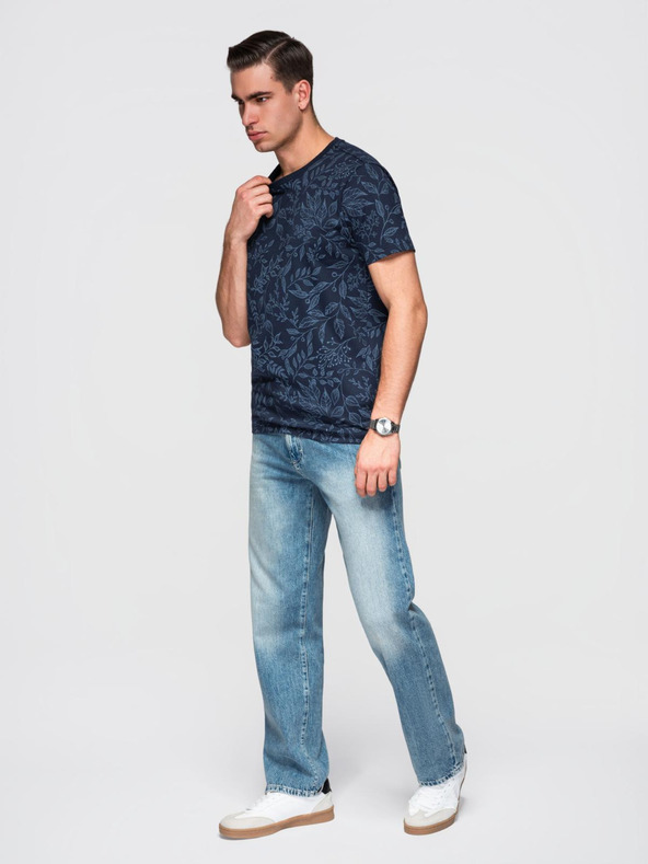 Ombre Clothing Мъжка памучна тениска с цветен принт - тъмно синя V4 OM-TSFP-0262 Ombre Clothing