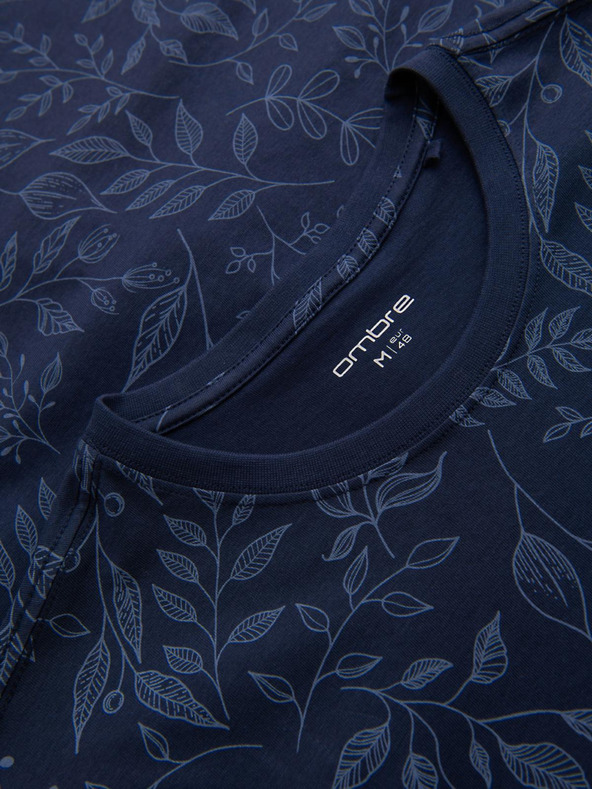 Ombre Clothing Мъжка памучна тениска с цветен принт - тъмно синя V4 OM-TSFP-0262 Ombre Clothing