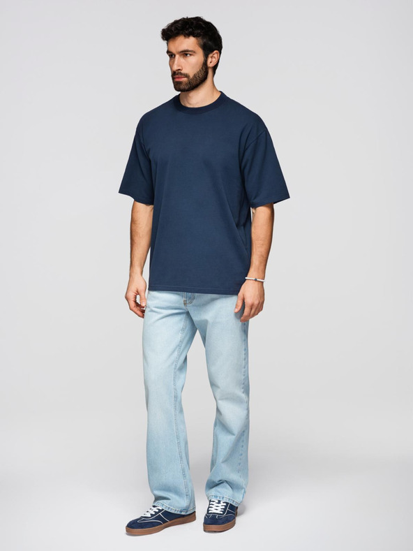 Ombre Clothing Мъжка памучна тениска LOOSE FIT с кръгло деколте - тъмно синя V9 OM-TSBC-0267 Ombre Clothing