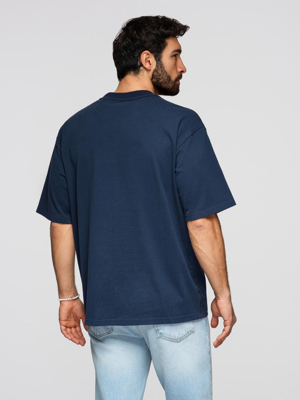 Ombre Clothing Мъжка памучна тениска LOOSE FIT с кръгло деколте - тъмно синя V9 OM-TSBC-0267 Ombre Clothing