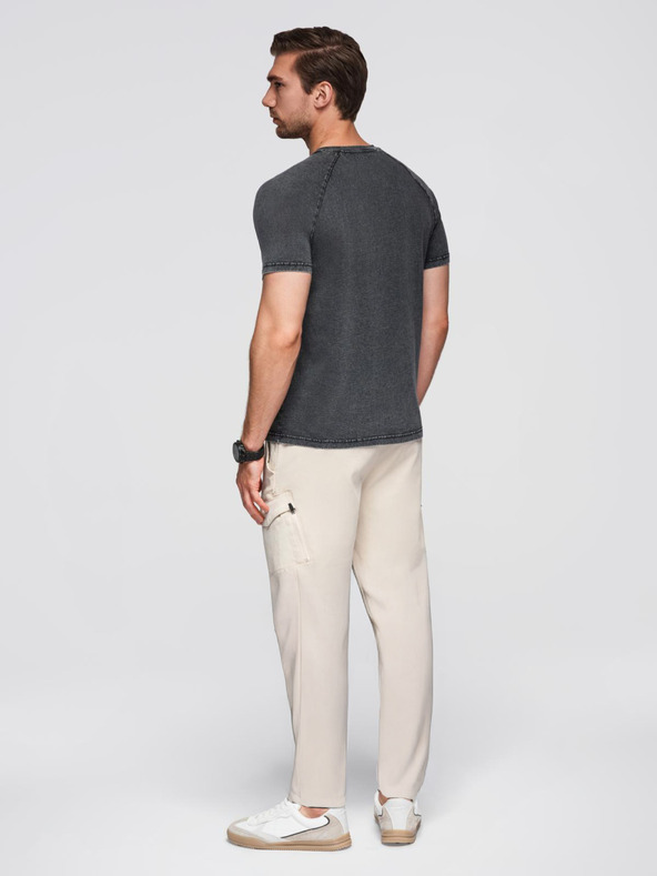 Ombre Clothing Мъжка тениска с ефект на изпиране и бутонки при деколтето - черна V1 OM-TSWT-0150 Ombre Clothing