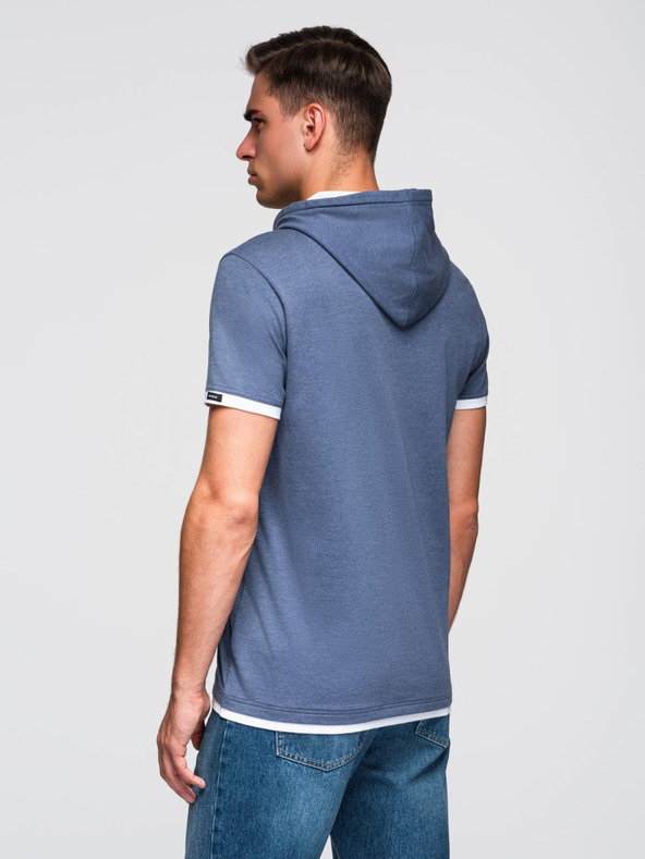 Ombre Clothing Мъжка памучна тениска с качулка - тъмно синя меланж V12 OM-TSCT-0256 Ombre Clothing