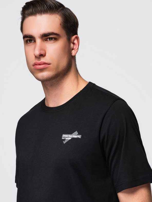 Ombre Clothing Мъжка тениска с малък принт на гръдта - черна V2 OM-TSPT-0258 Ombre Clothing