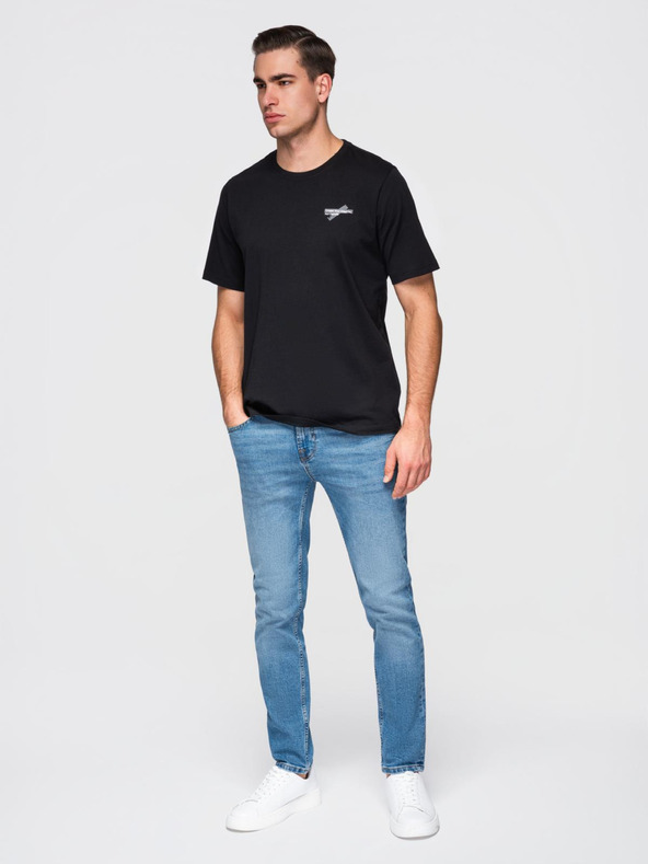 Ombre Clothing Мъжка тениска с малък принт на гръдта - черна V2 OM-TSPT-0258 Ombre Clothing